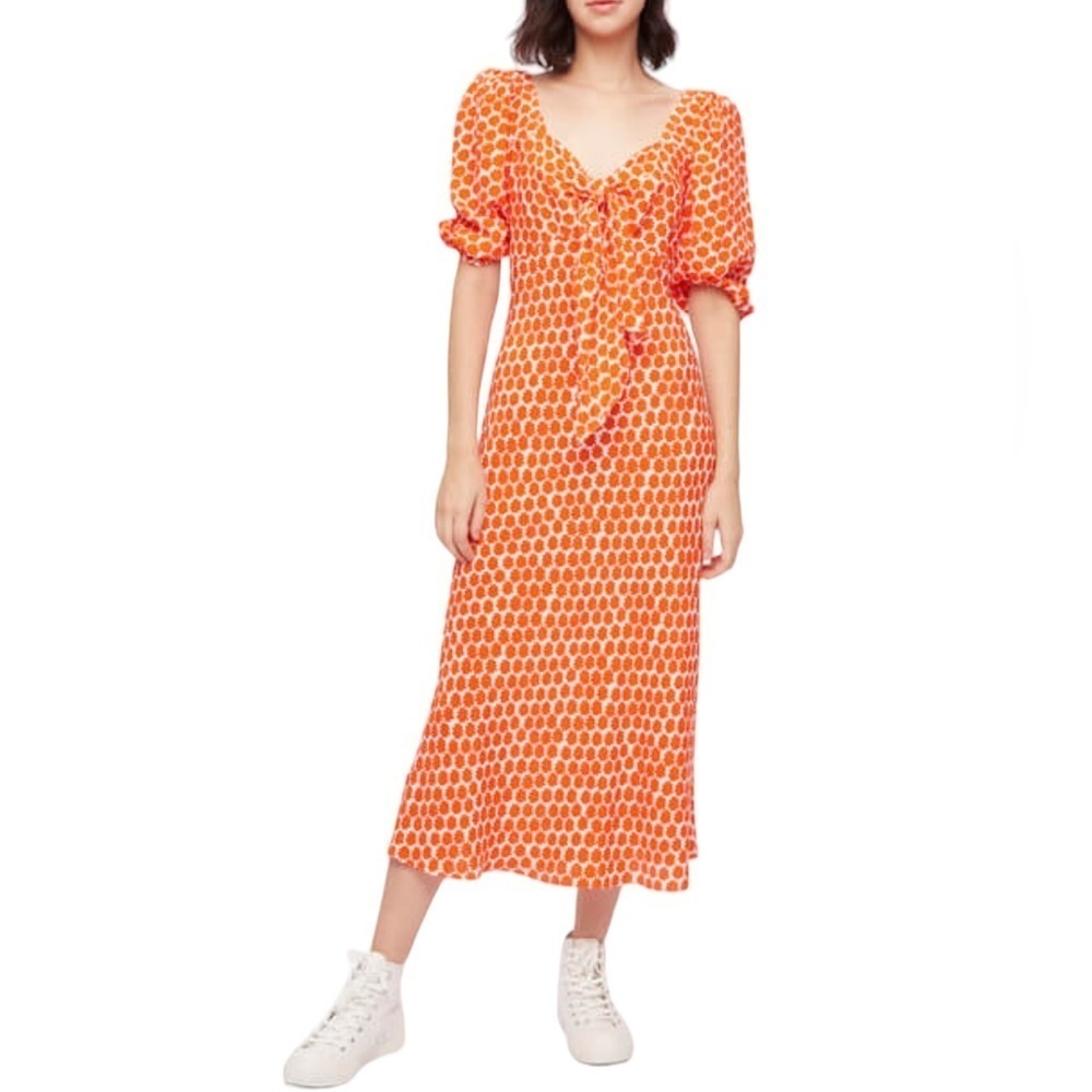 DIANE VON FURSTENBERG Daisy Dots Midi Dress Puff Short Sleeve size 6 small 0658